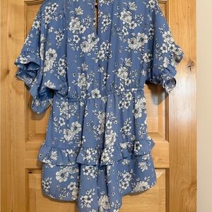 Vine and Valley Blue Floral Tiered Romper